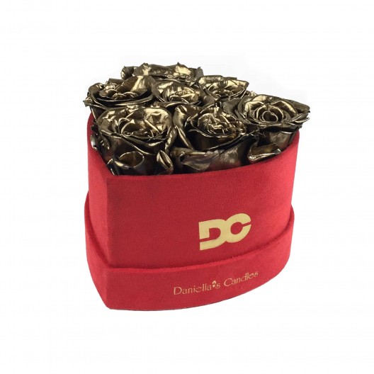 Heart Shaped Red Suede Box - Preserved Roses