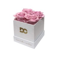 Preserved Pink Roses - Square White Suede Box Preserved Pink Roses - Square White Suede Box
