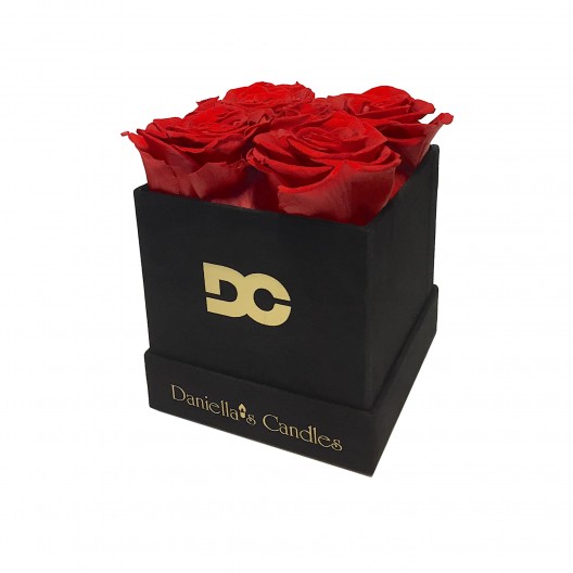 Preserved Red Roses - Square Black Suede Box